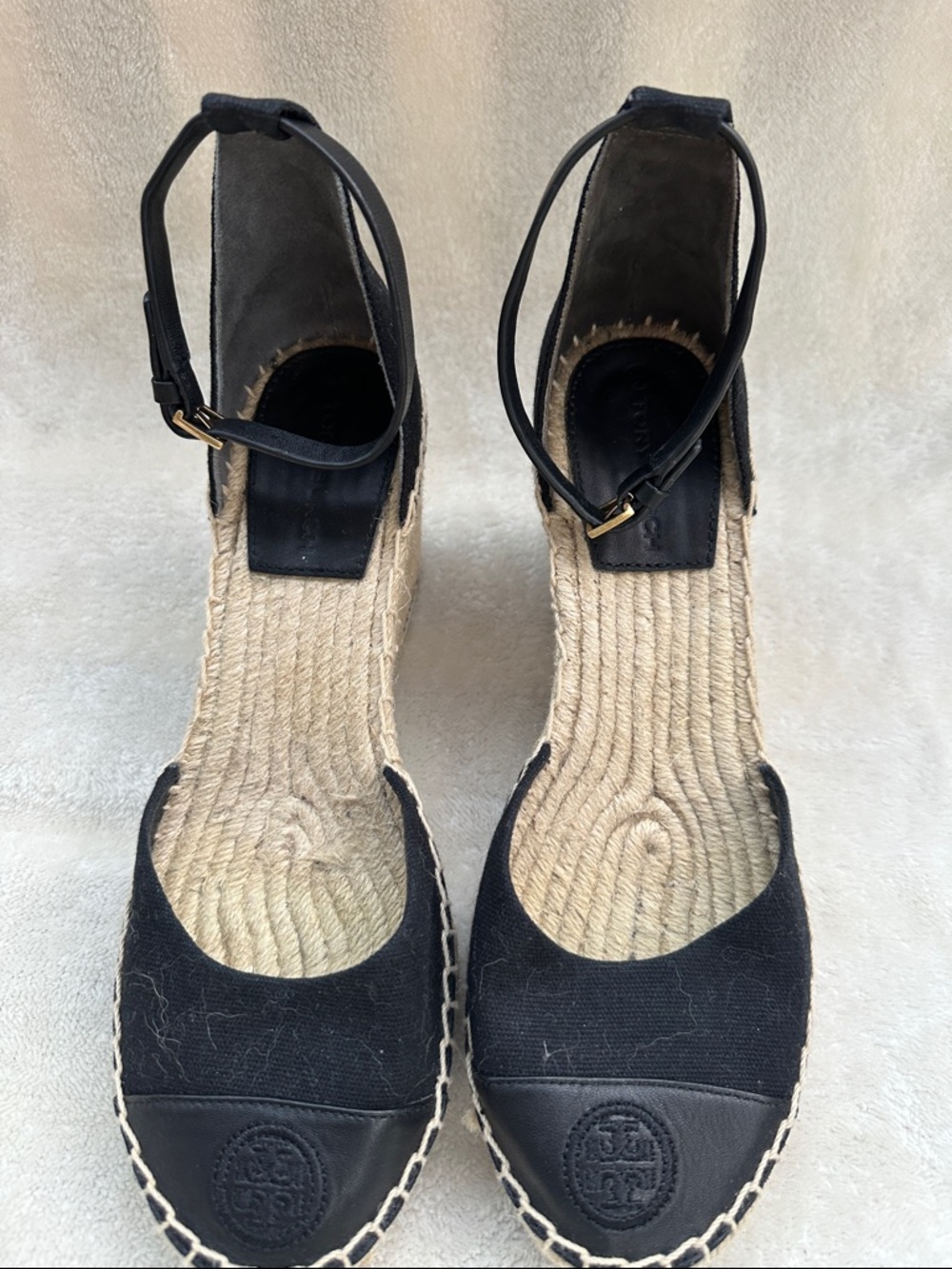 Tory Burch Black Espadrille Wedge Ankle-Strap Sandals 8 - Picture 3 of 7